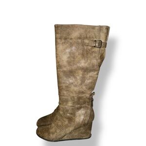 Too Nina Tall Zip Up Tan Wedge Boots for Women